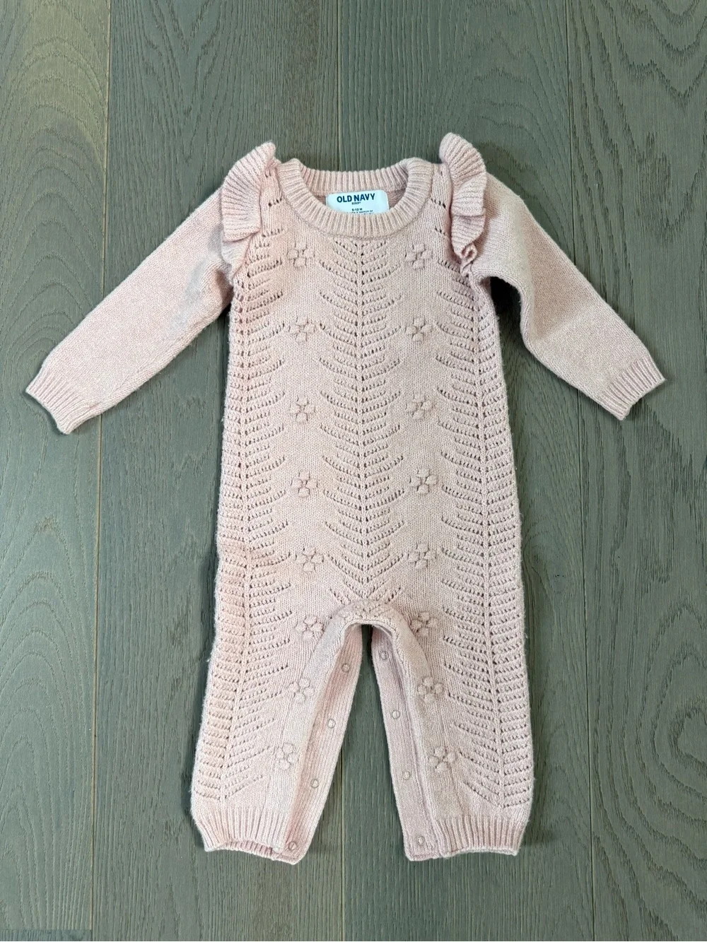 Old Navy Light Pink Knit Ruffle Footed One-Piece